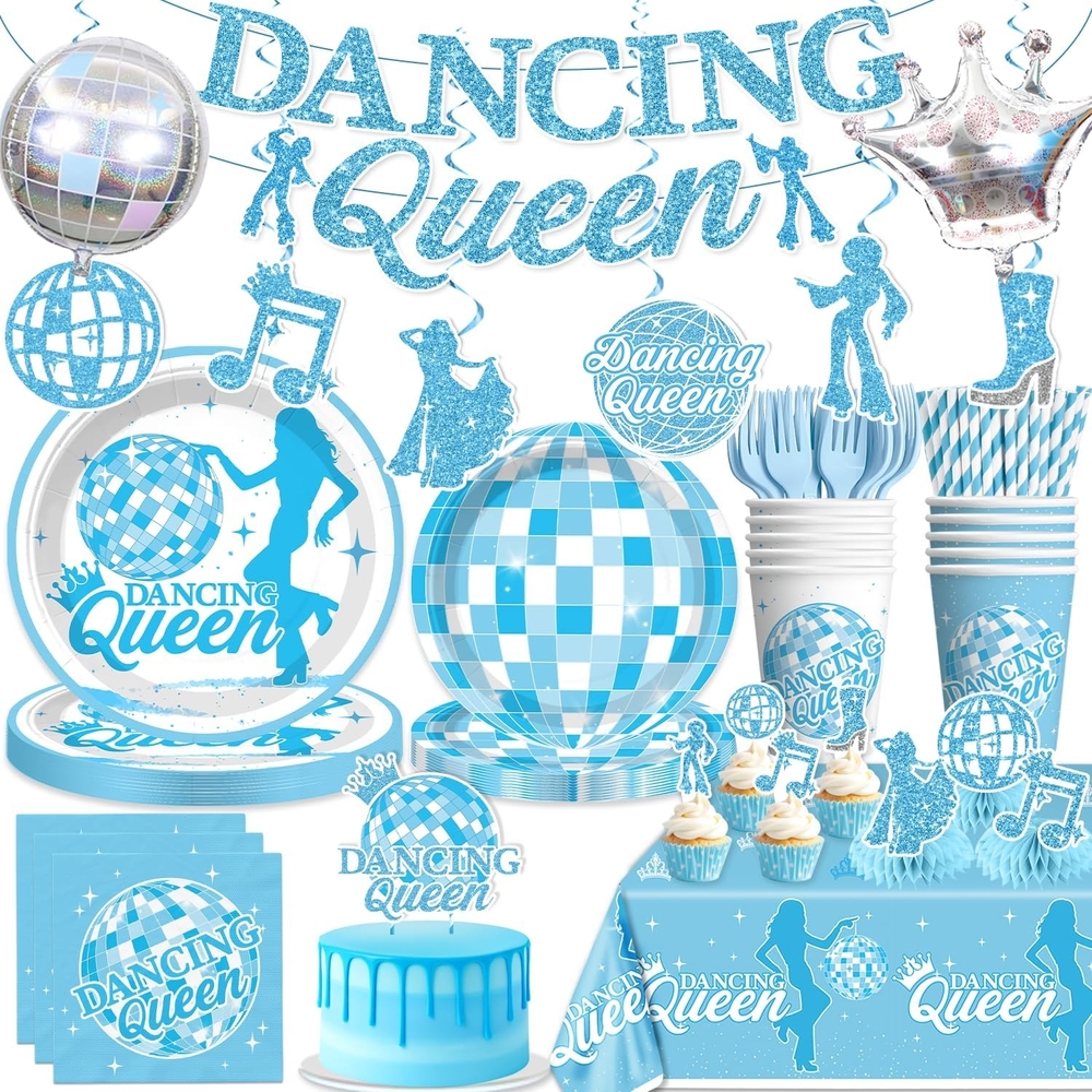 Dancing Queen Party Supplies Disposable Tableware Set - Blue